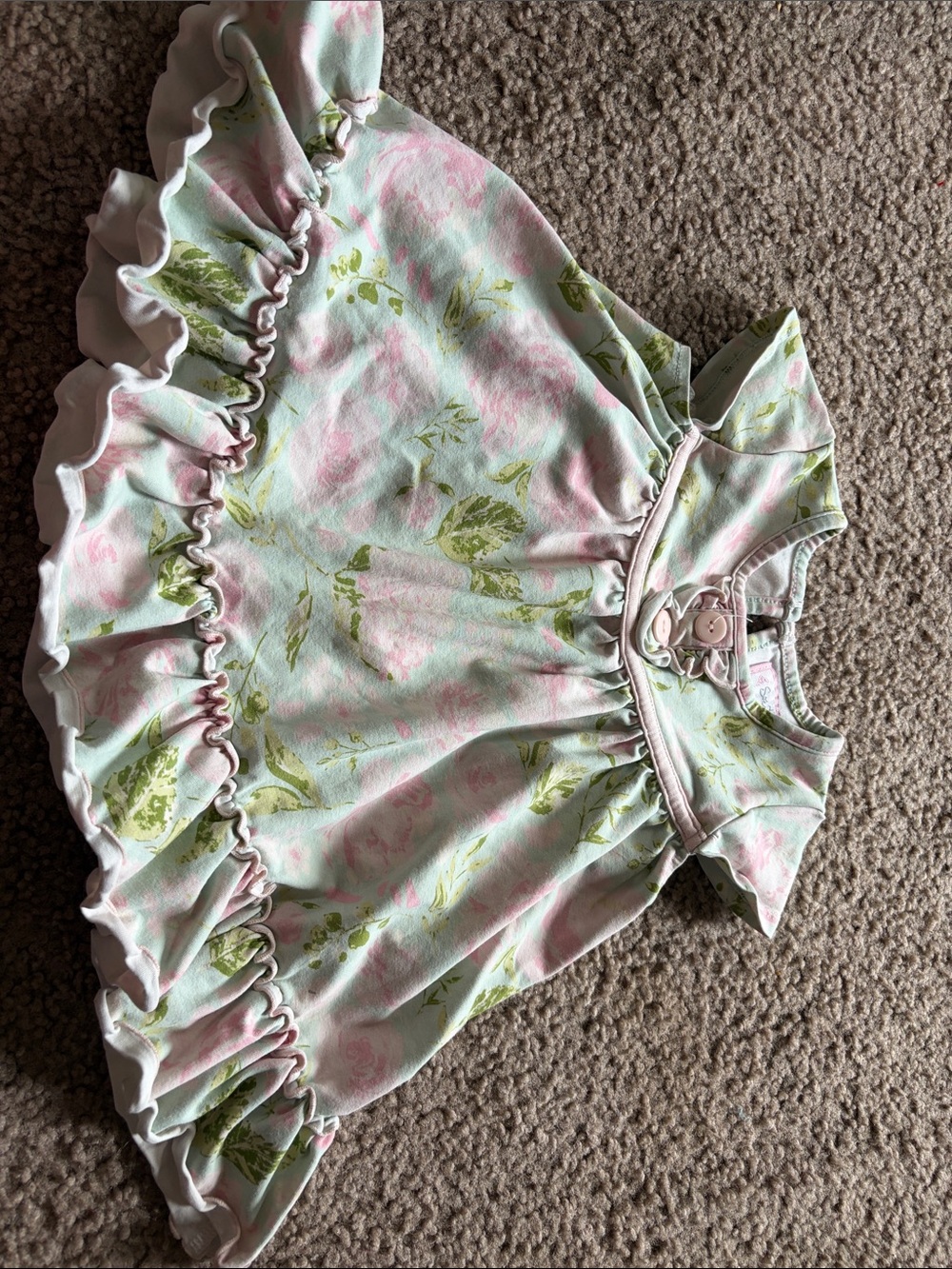 B68 Sweet Honey 2t Pastel Floral Ruffle Baby Dress - Pink & Green